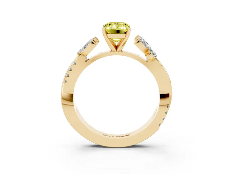 Emerald Cut Floral Vine Engagement Ring Setting for a Fancy Yellow Lab-Grown Diamond | Yellow Gold