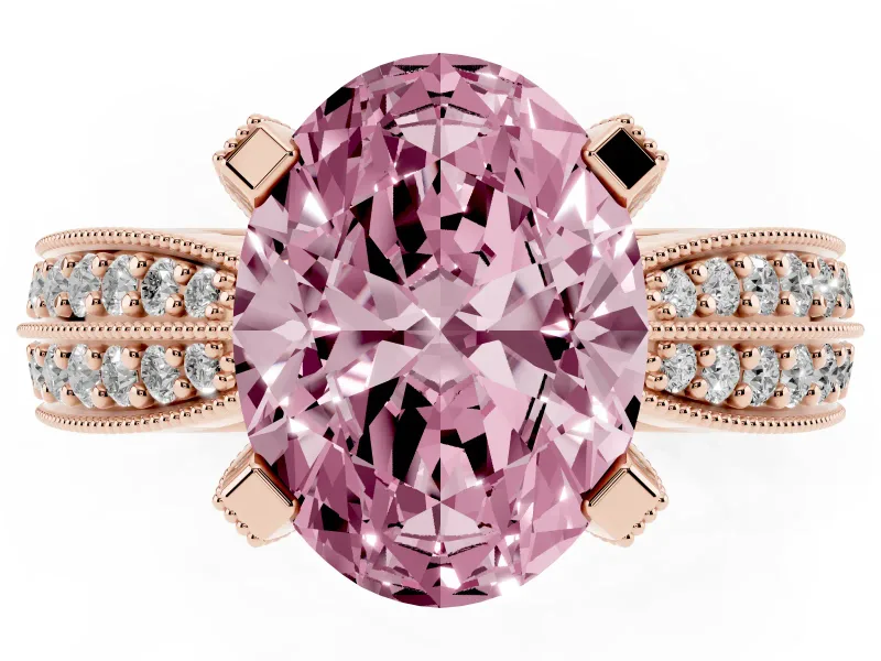 Oval Milgrain Solitaire Engagement Ring Setting for a Fancy Pink Lab-Grown Diamond | Rose Gold