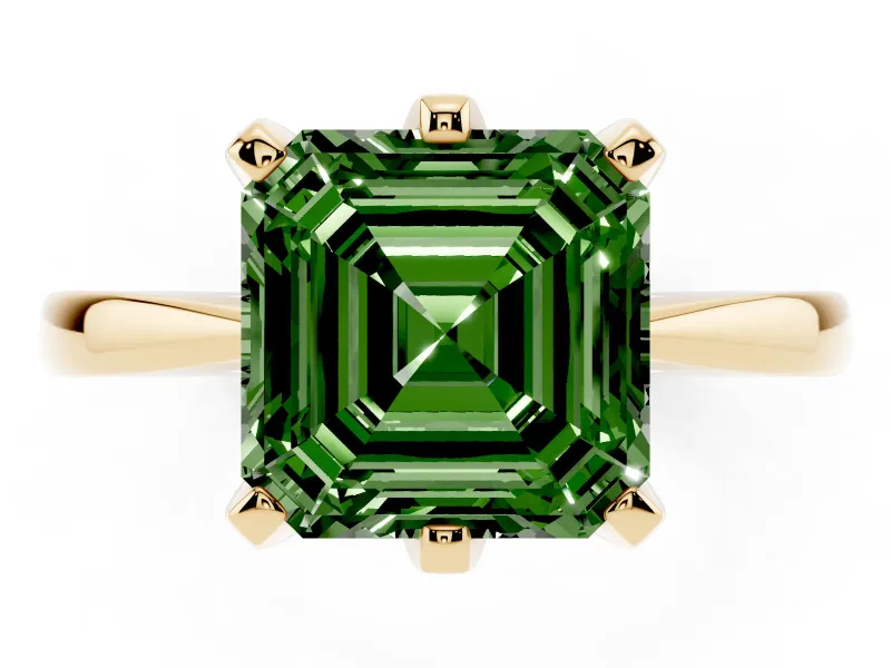 Asscher Cut Engagement Ring Setting for a Fancy Green Lab-Grown Diamond | Yellow Gold - Design NV-24888