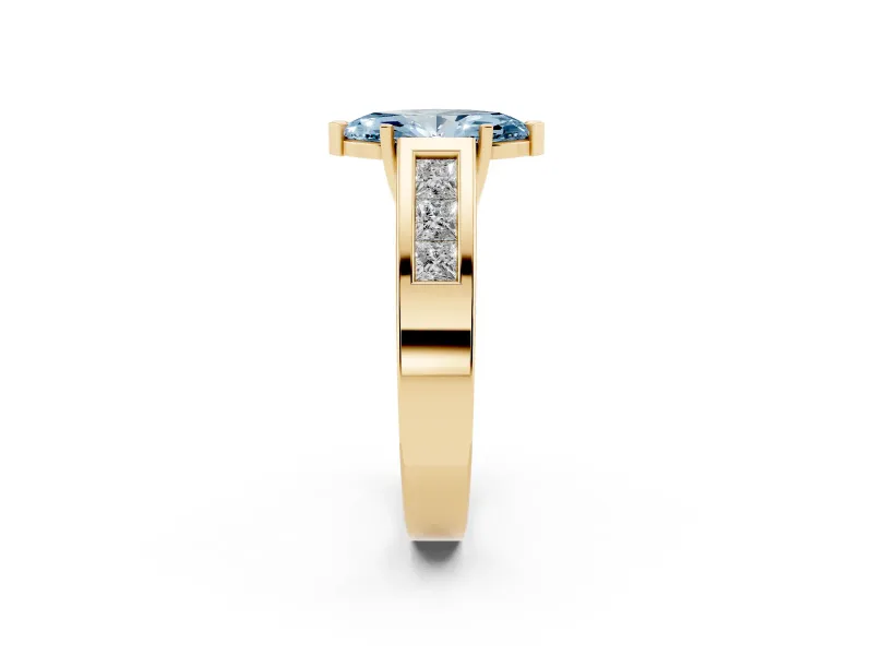 Marquise Channel-Set Engagement Ring Setting for a Fancy Blue Lab-Grown Diamond | Yellow Gold