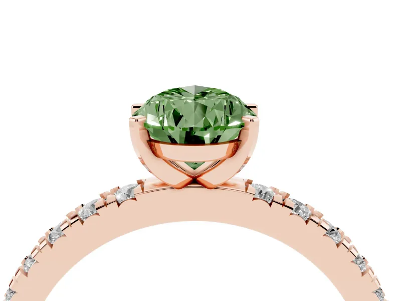 Pear-Shaped Pavé Solitaire Engagement Ring Setting for a Fancy Green Lab-Grown Diamond | Rose Gold