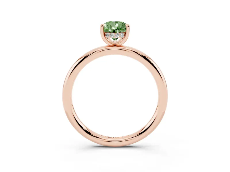 Fancy Green Pear Cut Diamond Solitaire Ring Set in Rose gold with Thin Band and Prong Setting