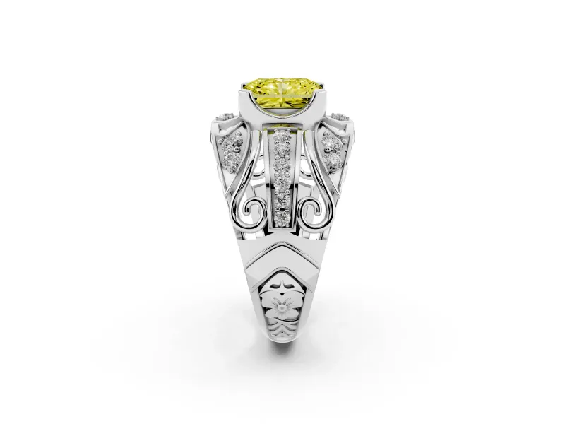 Radiant Cut Art Deco Engagement Ring Setting for a Fancy Yellow Lab-Grown Diamond | White Gold