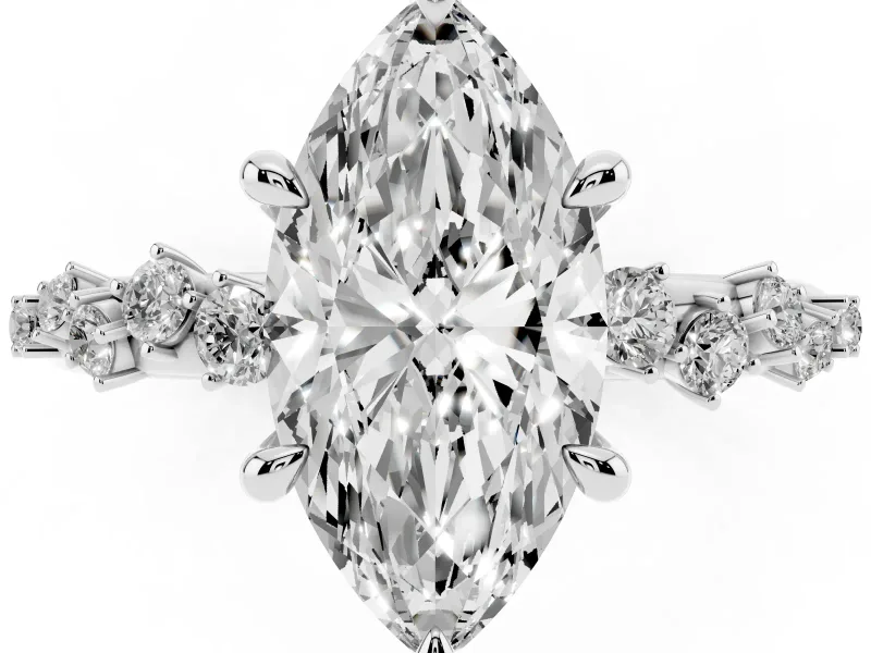 Marquise Graduated Accent Engagement Ring Setting | Scattered Shoulders | Sterling Silver