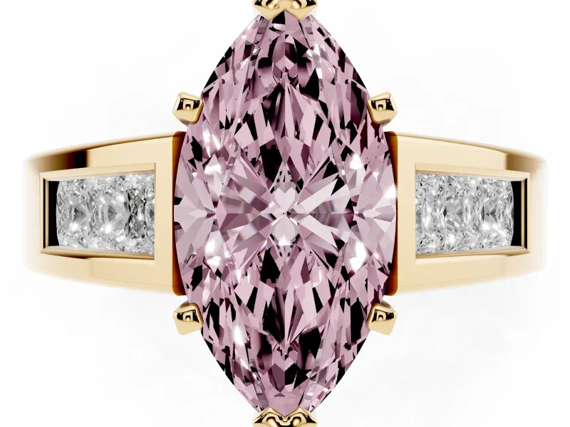 Marquise Channel-Set Engagement Ring Setting for a Fancy Pink Lab-Grown Diamond | Yellow Gold