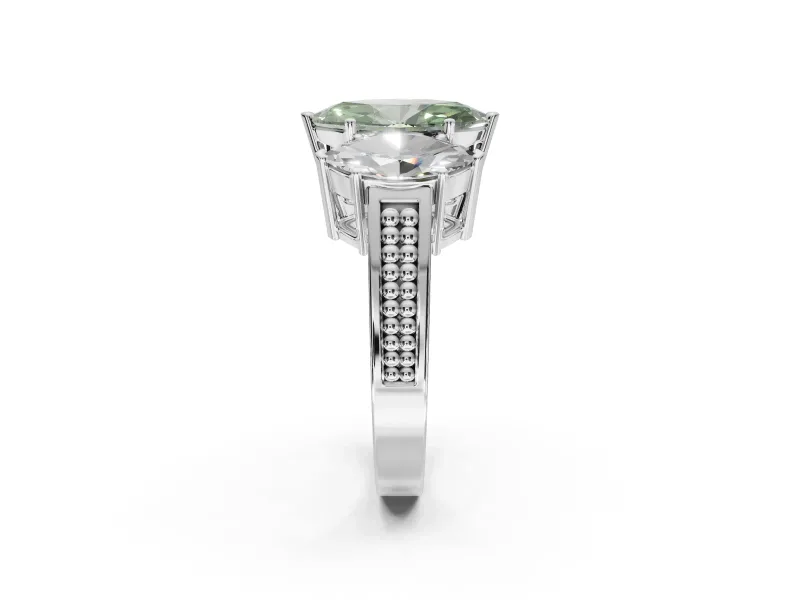 Marquise Three Stone Engagement Ring Setting for a Fancy Green Lab-Grown Diamond | Beaded Shoulders | Platinum
