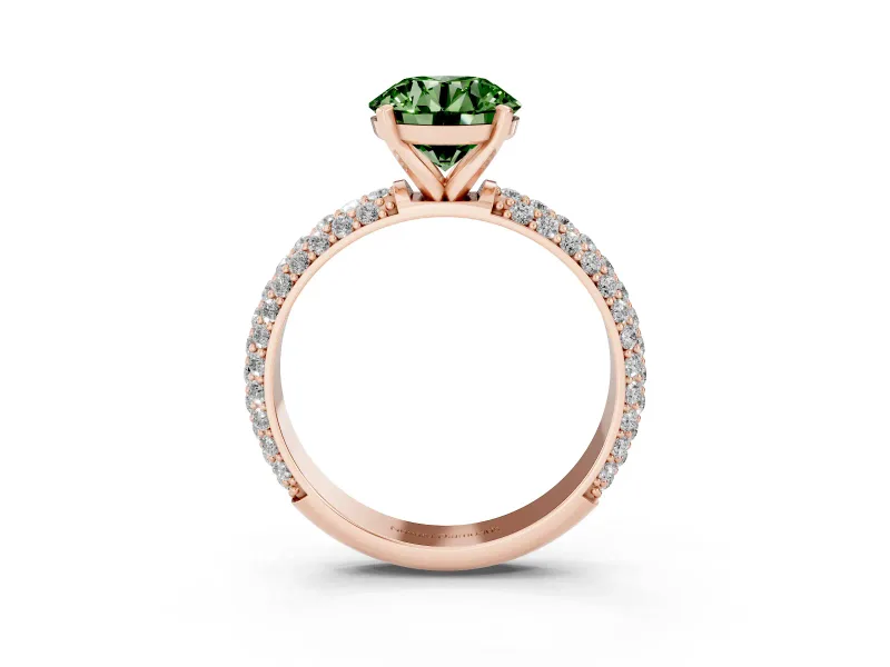 Round Domed Pavé Engagement Ring Setting for a Fancy Green Lab-Grown Diamond | Rose Gold