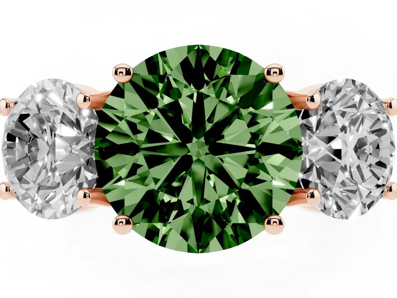 Round Three Stone Engagement Ring Setting for a Fancy Green Lab-Grown Diamond | Accented Shoulders | Rose Gold