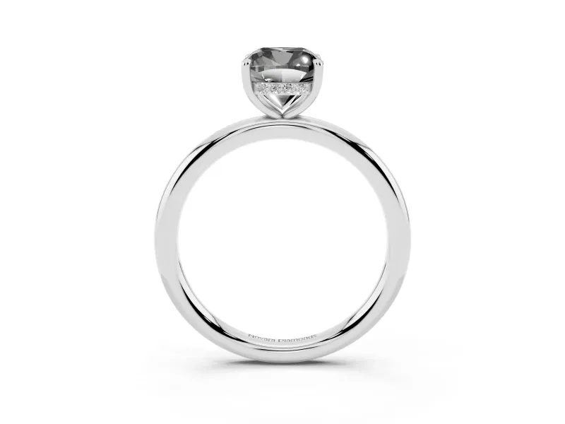 Fancy Black Cushion Cut Diamond Solitaire Ring Set in Platinum with Thin Band and Prong Setting