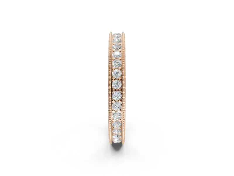 Round Lab-Grown Diamond Milgrain Pavé Eternity Band | Carved Side Walls | Rose Gold