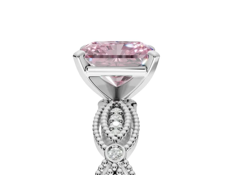 Radiant Cut Vintage Milgrain Engagement Ring Setting for a Fancy Pink Lab-Grown Diamond | Graduated Stations | Platinum