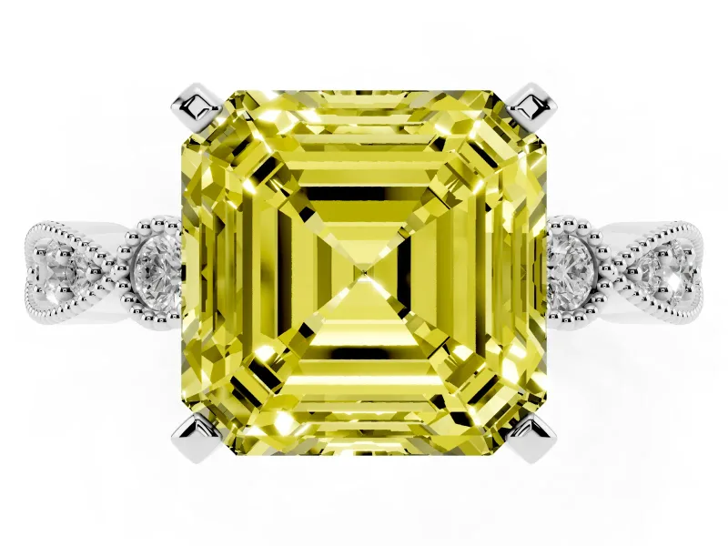 Asscher Cut Vintage Milgrain Engagement Ring Setting for a Fancy Yellow Lab-Grown Diamond | Platinum