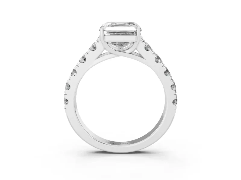 Asscher Cut Cut-Down Side Stone Engagement Ring Setting | Scalloped Shoulders | Platinum