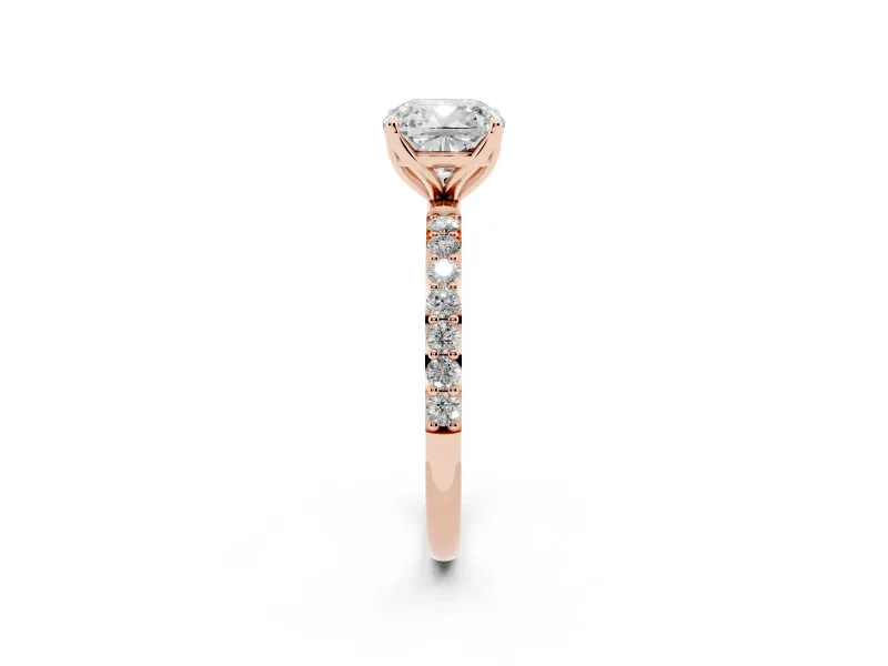 Cushion Cut Pave Solitaire Engagement Ring Setting | Fine Line Pave Band | Rose Gold