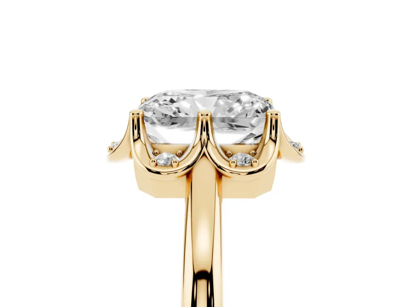 Radiant Cut Scalloped Petal Halo Engagement Ring Setting | Plain Band | Yellow Gold