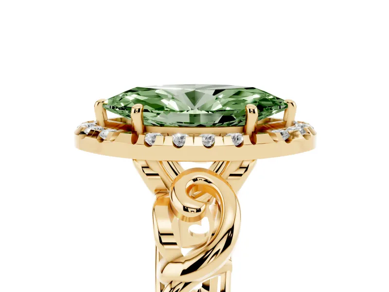 Marquise Filigree Halo Engagement Ring Setting for a Fancy Green Lab-Grown Diamond | Yellow Gold