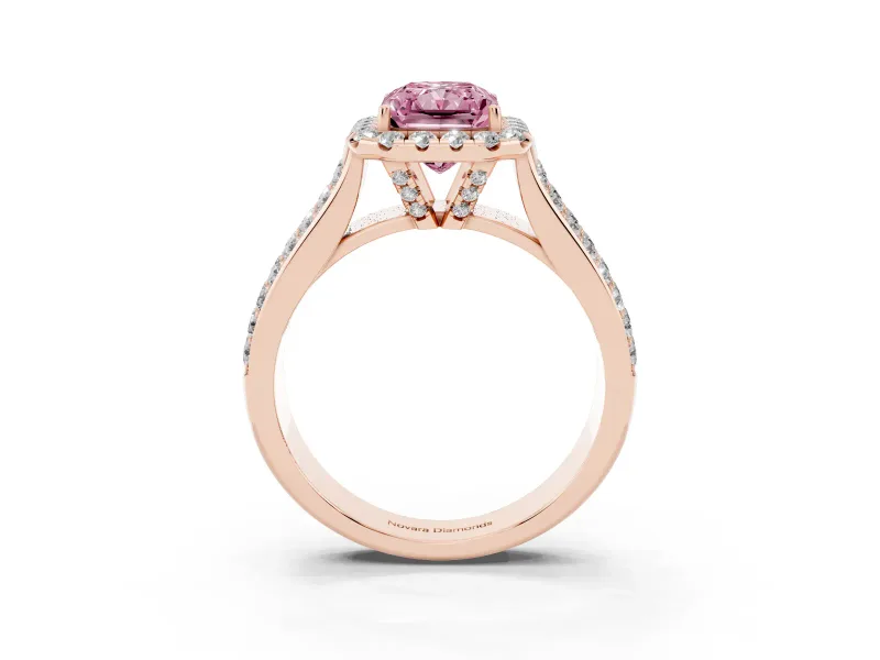 Radiant Cut Pavé Engagement Ring Setting for a Fancy Pink Lab-Grown Diamond | Wide Three-Row Band | Rose Gold