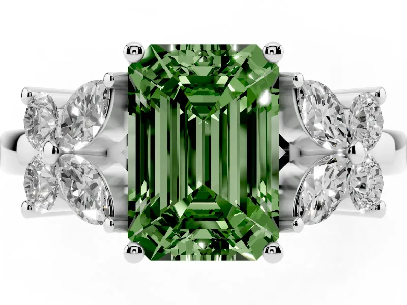 Emerald Cut Floral Engagement Ring Setting for a Fancy Green Lab-Grown Diamond | White Gold