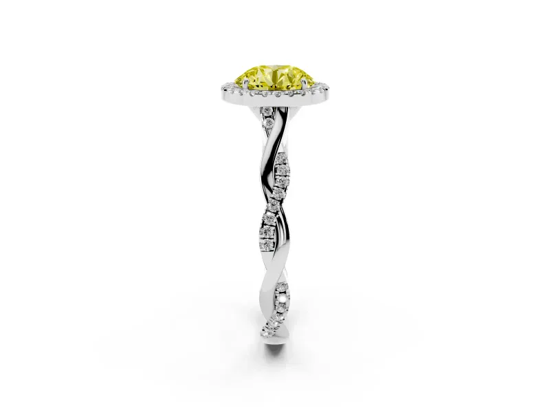 Round Twist Halo Engagement Ring Setting for a Fancy Yellow Lab-Grown Diamond | White Gold