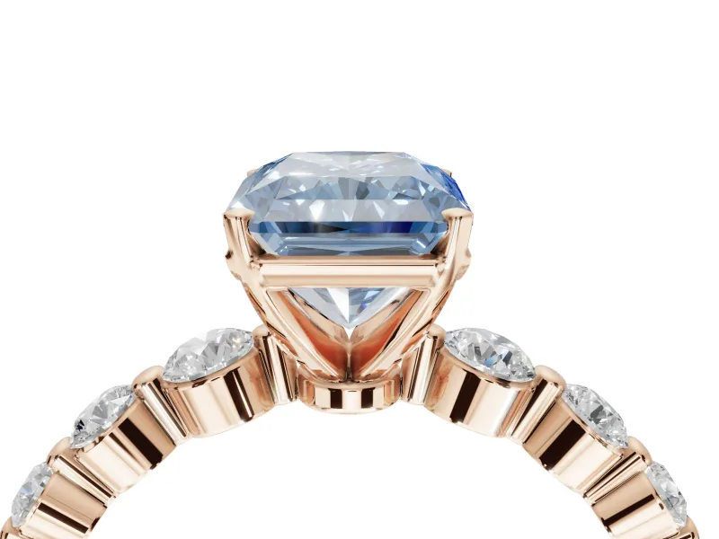 Radiant Cut Graduated Side Stone Engagement Ring Setting for a Fancy Blue Lab-Grown Diamond | Rose Gold