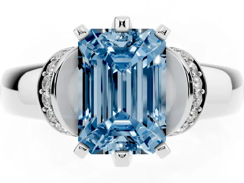 Emerald Cut Pavé Collar Engagement Ring Setting for a Fancy Blue Lab-Grown Diamond | Sterling Silver