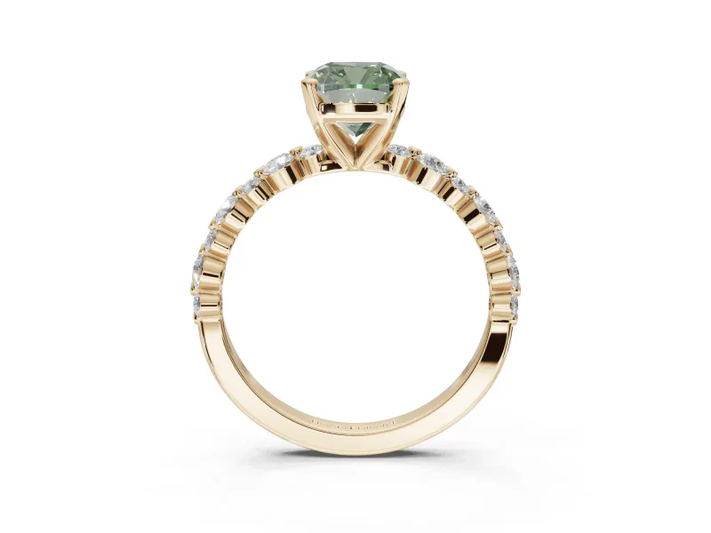 Cushion Cut Pavé Engagement Ring Setting for a Fancy Green Lab-Grown Diamond | Alternating Accents | Yellow Gold