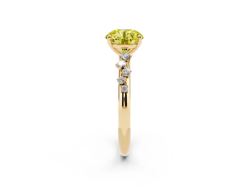 Fancy Yellow Round Cut Diamond Cluster Solitaire Ring Set in Yellow gold with Prong Setting