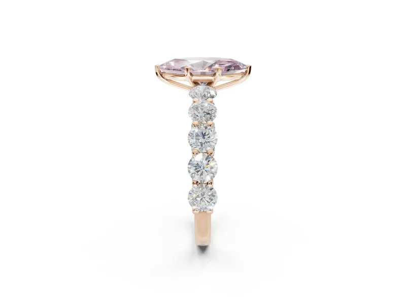 Marquise Side Stone Engagement Ring Setting for a Fancy Pink Lab-Grown Diamond | Scalloped Prong Accents | Rose Gold