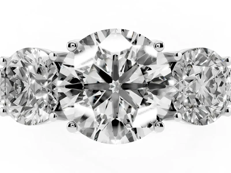 Round Vintage Three Stone Engagement Ring Setting | Milgrain Pavé Band | Sterling Silver