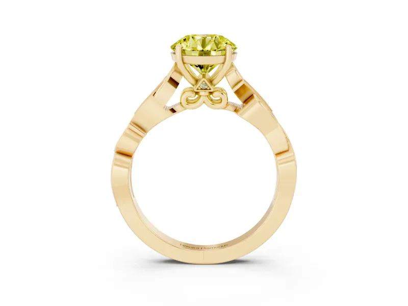 Round Vine Engagement Ring Setting for a Fancy Yellow Lab-Grown Diamond | Yellow Gold