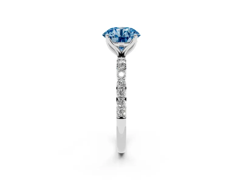 Round Pave Engagement Ring Setting for a Fancy Blue Lab-Grown Diamond | Slim Band | Platinum