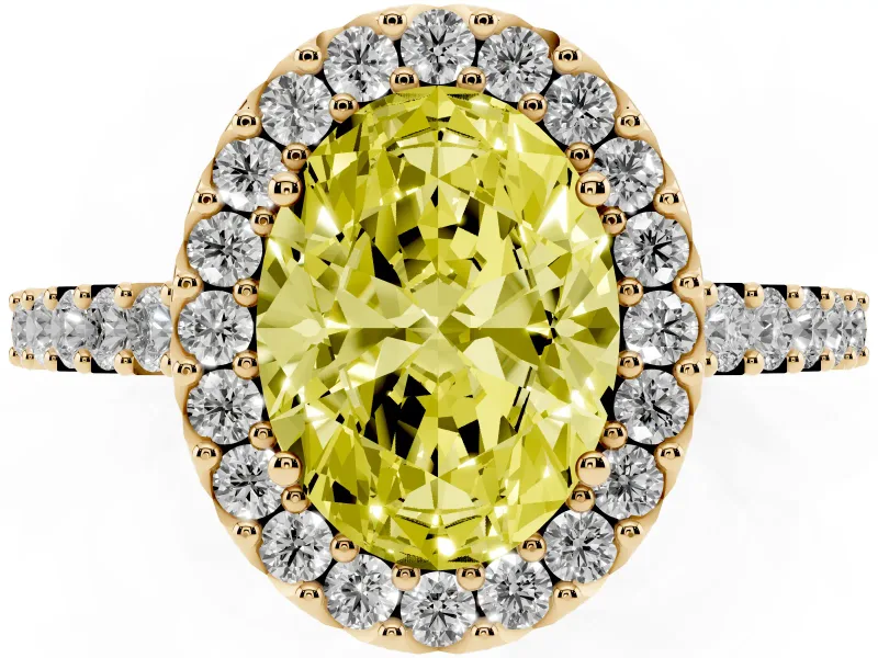 Oval Halo Engagement Ring Setting for a Fancy Yellow Lab-Grown Diamond | Single Row Pavé Band | Yellow Gold