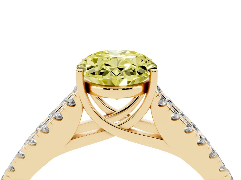 Oval Graduated Split Shank Engagement Ring Setting for a Fancy Yellow Lab-Grown Diamond | Yellow Gold
