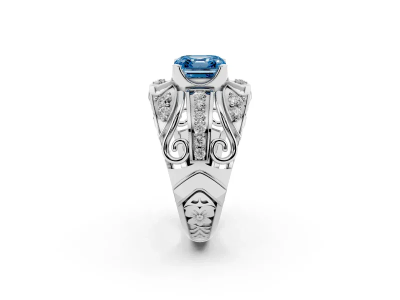 Asscher Cut Art Deco Graduated Engagement Ring Setting for a Fancy Blue Lab-Grown Diamond | Platinum