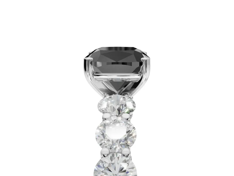 Cushion Cut Side Stone Engagement Ring Setting for a Black Center | White Gold