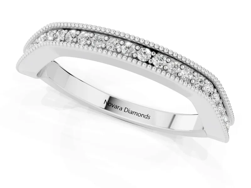 Round Diamond Channel Contour Band Set in Silver with Milgrain Edges