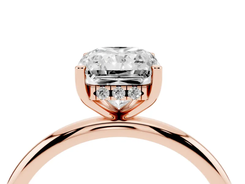 Radiant Cut Diamond Solitaire Engagement Ring Set in Rose gold with Prong Setting and Polished Band