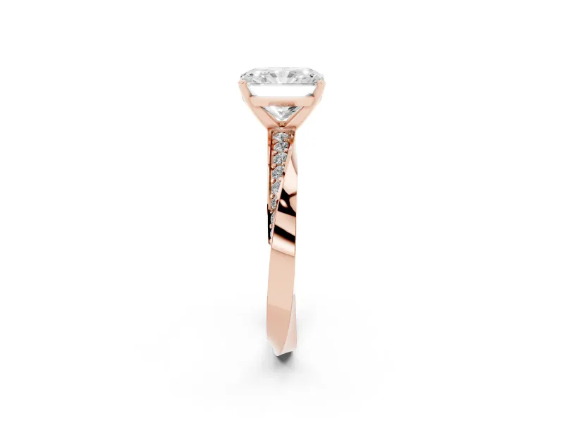 Radiant Cut Diamond Engagement Ring Set in Rose gold with Side Stone Accents and Prong Setting