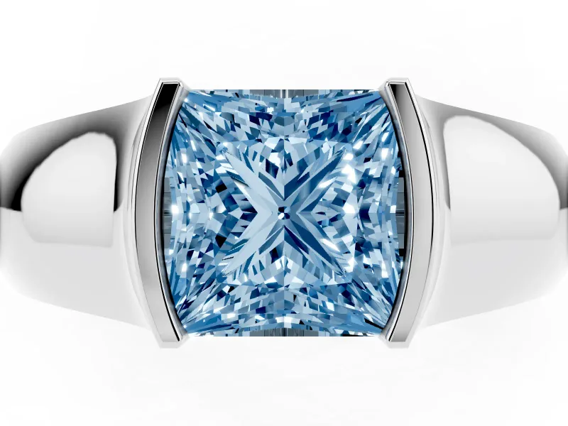 Princess Cut Half Bezel Engagement Ring Setting for a Fancy Blue Lab-Grown Diamond | Wide Band | Sterling Silver