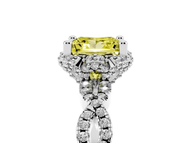 Princess Cut Halo Engagement Ring Setting for a Fancy Yellow Lab-Grown Diamond | Sterling Silver - Design NV-24725