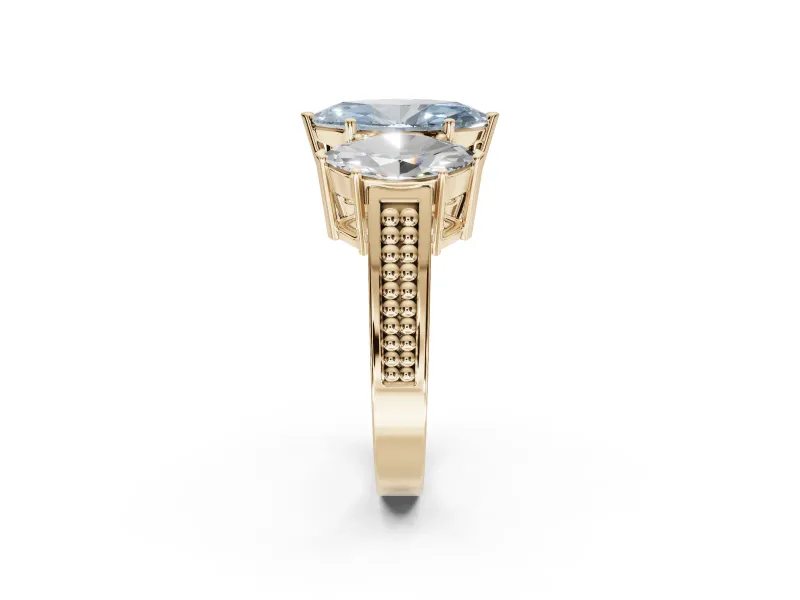 Marquise Three Stone Engagement Ring Setting for a Fancy Blue Lab-Grown Diamond | Beaded Shoulders | Yellow Gold
