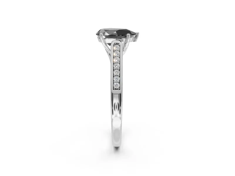 Pear-Shaped Cathedral Solitaire Engagement Ring Setting for a Black Center | White Gold