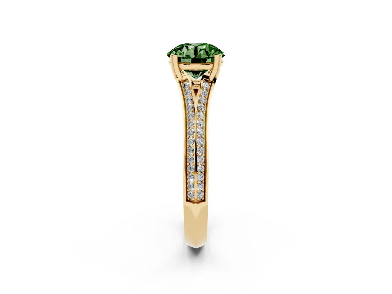 Round Pave Split Shank Engagement Ring Setting for a Fancy Green Lab-Grown Diamond | Double Claw Prongs | Yellow Gold