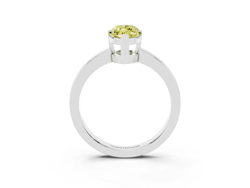 Fancy Yellow Marquise Cut Diamond Solitaire Ring Set in Silver with Prong Head and Smooth Polished Band