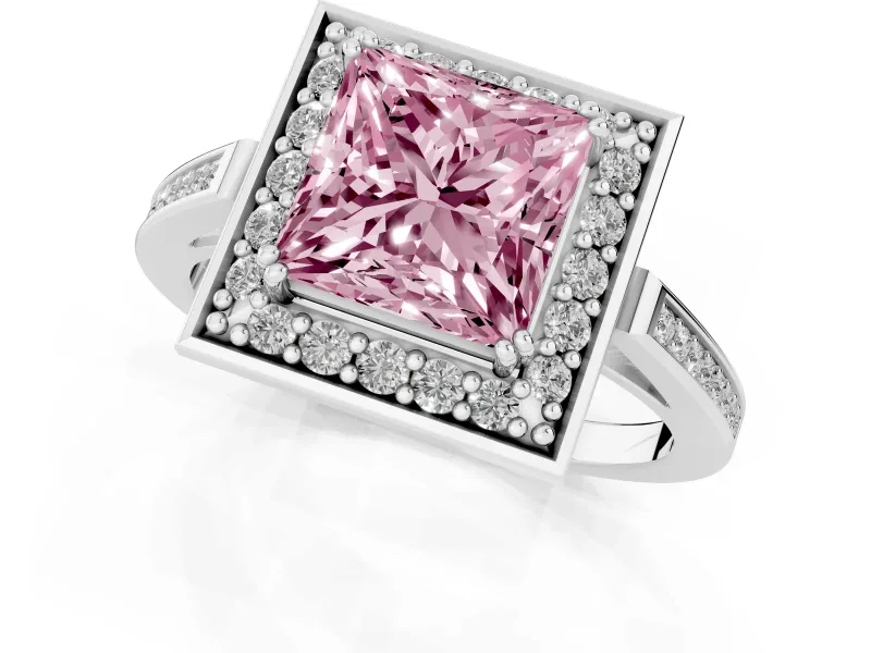 Princess Cut Halo Engagement Ring Setting for a Fancy Pink Lab-Grown Diamond | Polished Halo Rim | Platinum