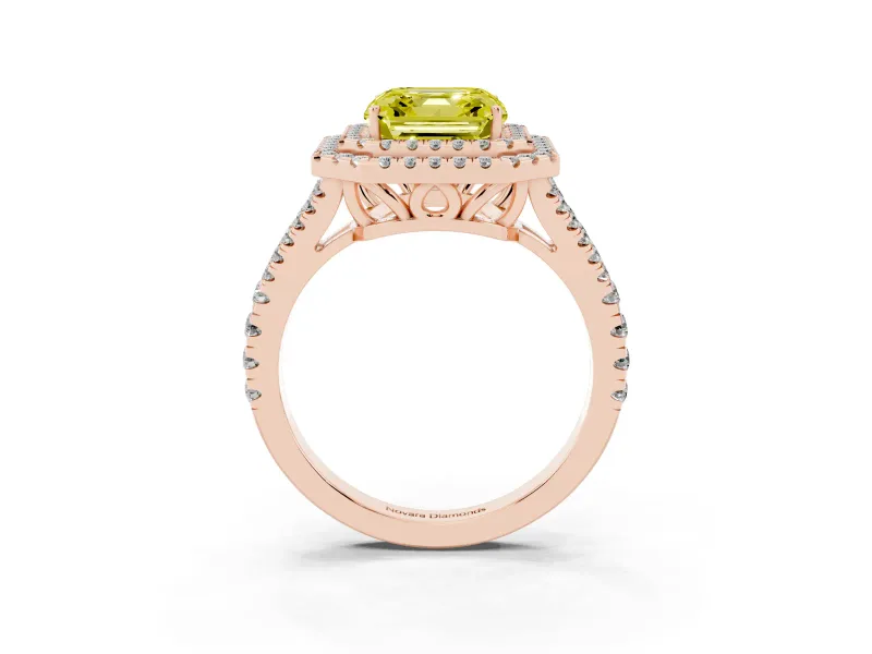 Asscher Cut Halo Engagement Ring Setting for a Fancy Yellow Lab-Grown Diamond | Rose Gold - Design NV-24799