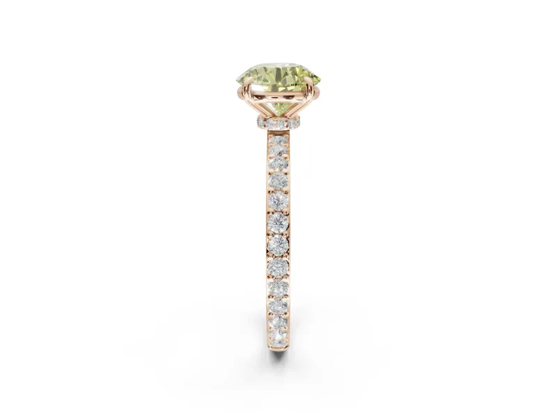 Round Hidden Halo Engagement Ring Setting for a Fancy Yellow Lab-Grown Diamond | Pavé Band | Rose Gold
