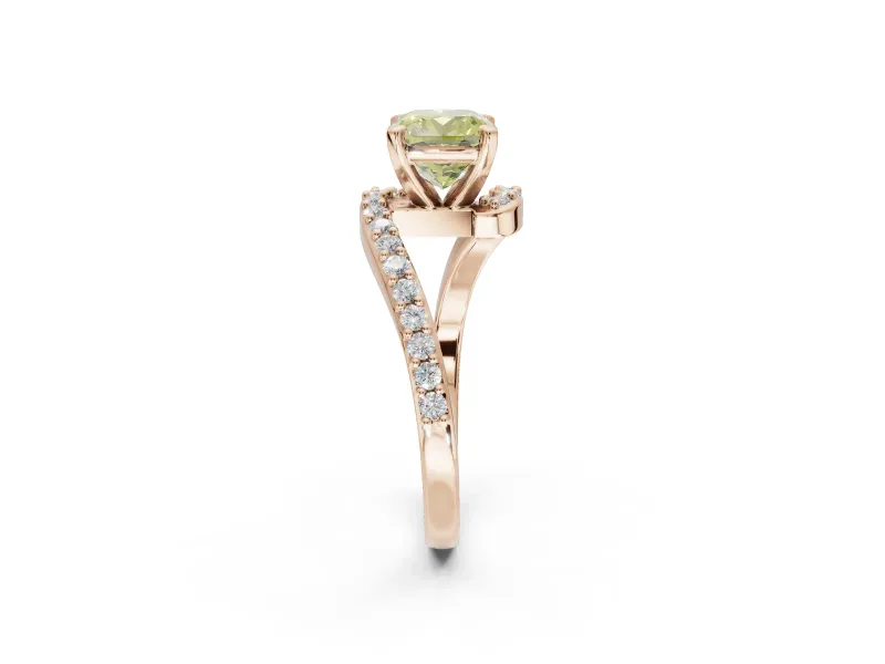 Cushion Cut Bypass Pavé Engagement Ring Setting for a Fancy Yellow Lab-Grown Diamond | Rose Gold