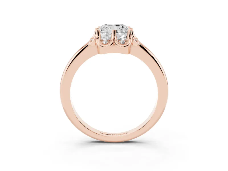 Cushion Cut Scalloped Petal Halo Engagement Ring Setting | Plain Band | Rose Gold