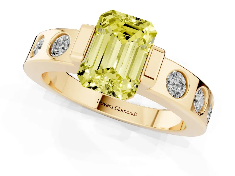 Emerald Cut Tension Style Engagement Ring Setting for a Fancy Yellow Lab-Grown Diamond | Yellow Gold
